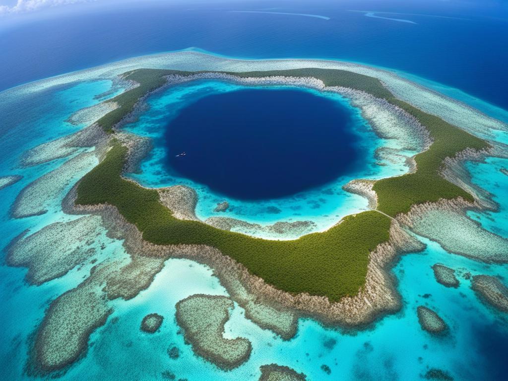 great blue hole, belize - dives into a massive underwater sinkhole surrounded by coral reefs. 