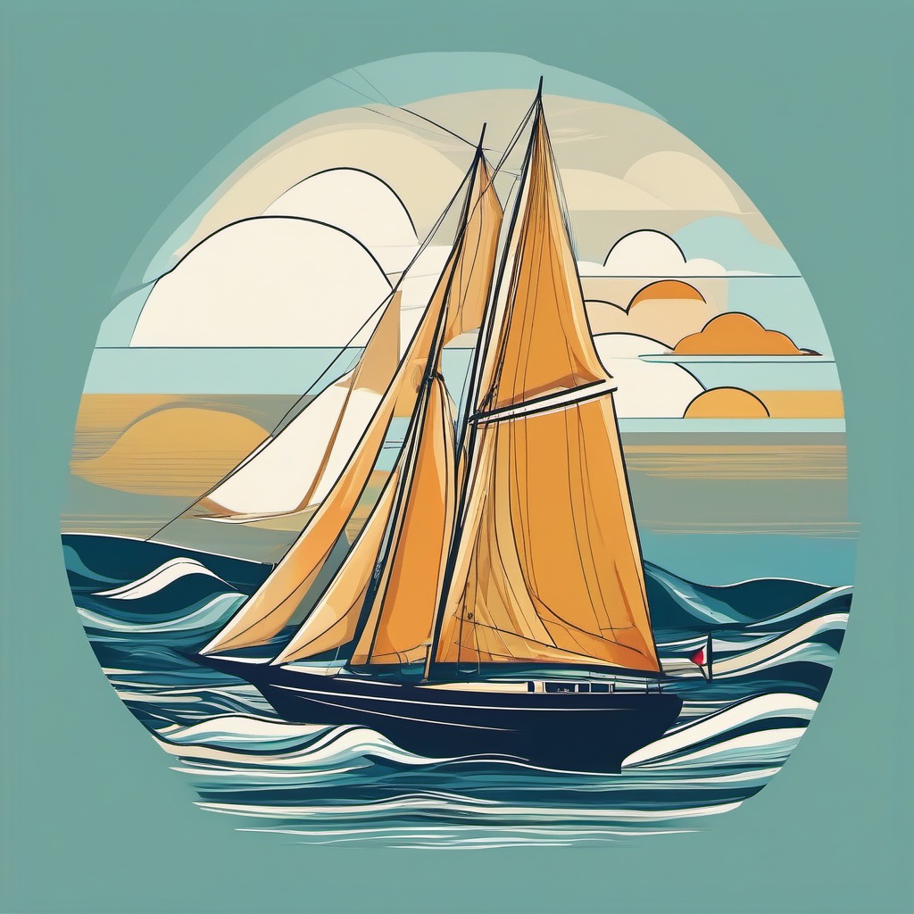 Sailboat Clipart - A sailboat with billowing sails on the horizon.  transport, color vector clipart, minimal style