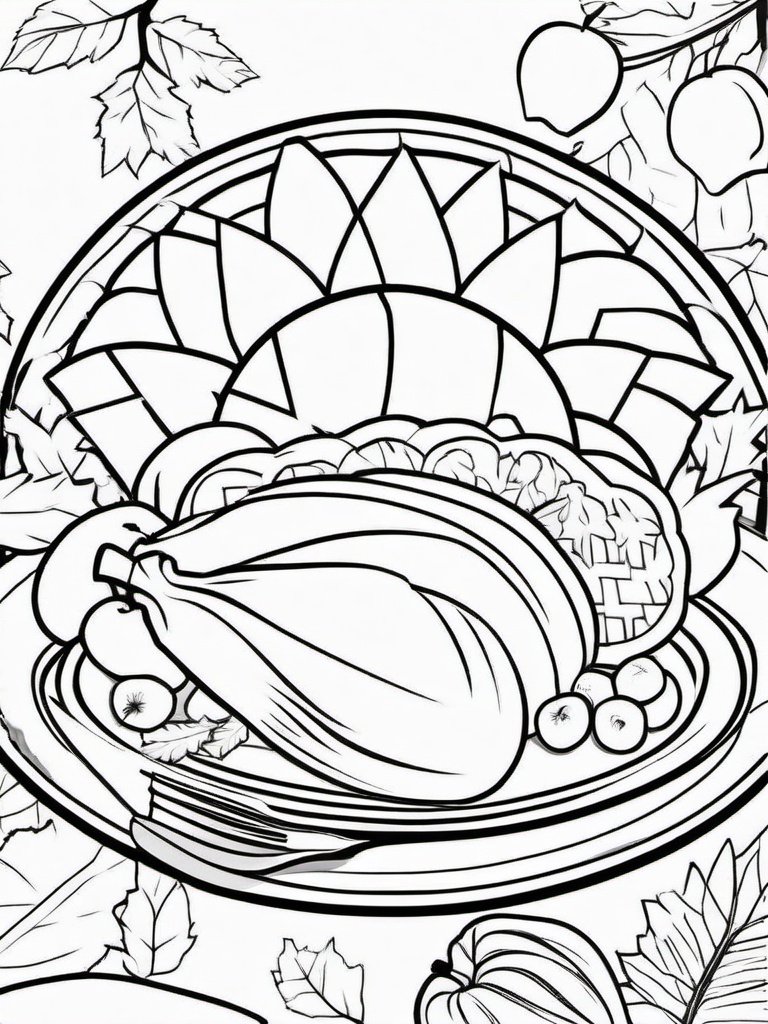 Turkey and Apple Pie Coloring Pages - Delicious Thanksgiving Treat with Turkey  minimal black outline printable sheet, coloring page