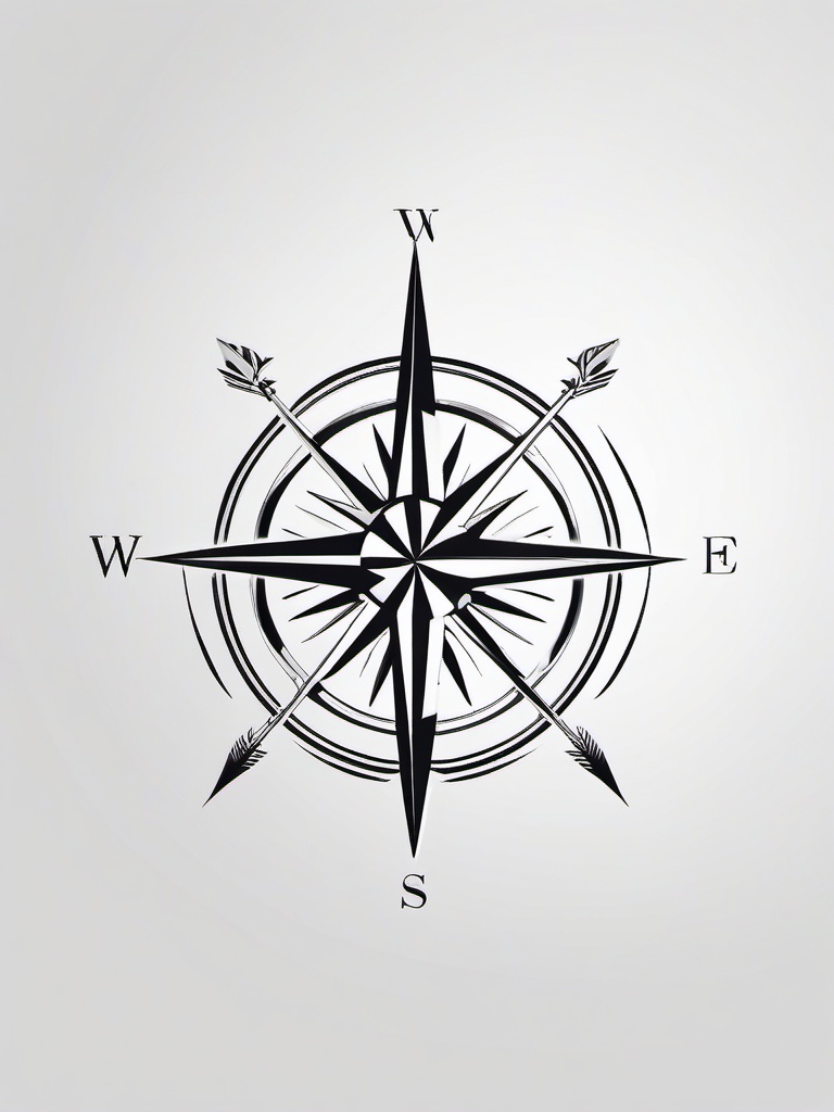 Arrow and Compass Tattoo - Combination of an arrow and compass.  simple vector tattoo,minimalist,white background