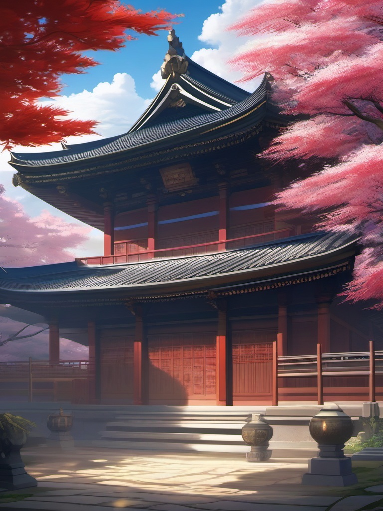 Serene temple courtyard with sacred rituals. anime, wallpaper, background, anime key visual, japanese manga