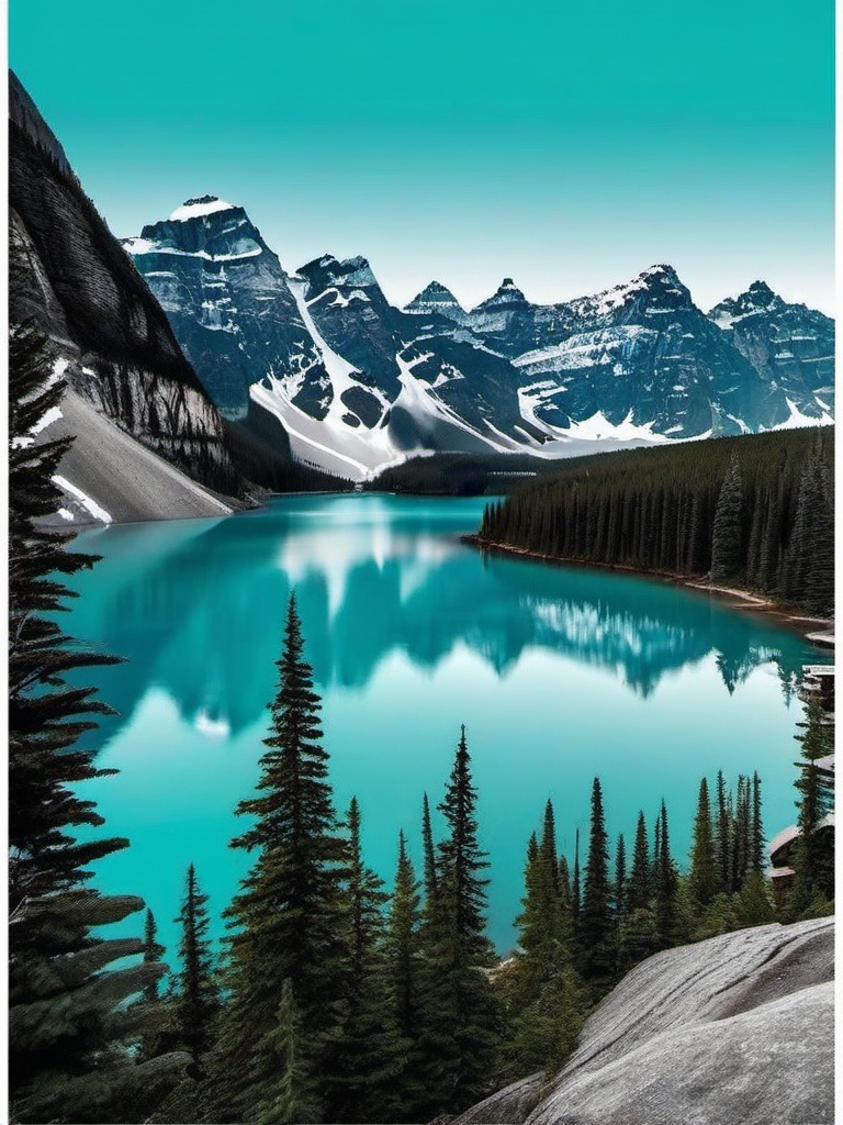 Banff Moraine Lake sticker- Turquoise glacial lake in Banff National Park, , sticker vector art, minimalist design