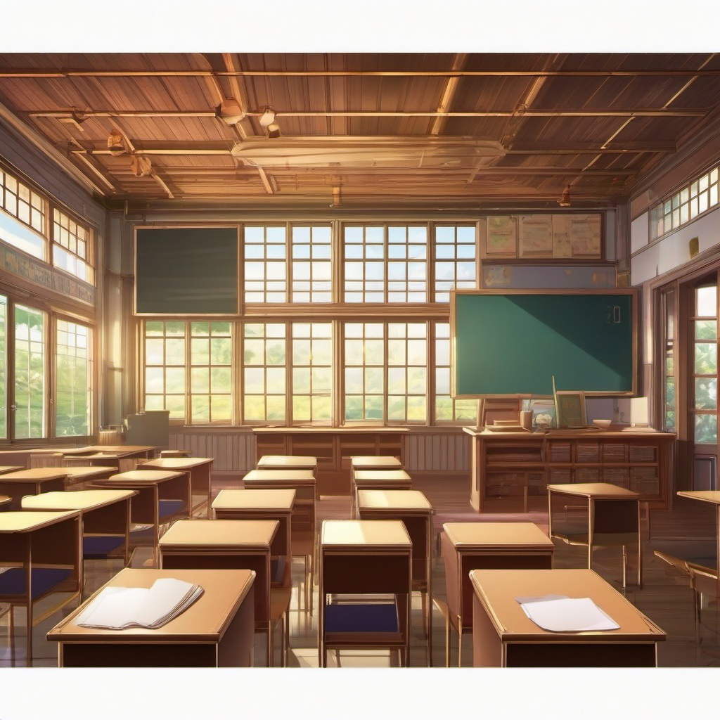 High School Classroom Anime Background intricate details, patterns, wallpaper photo