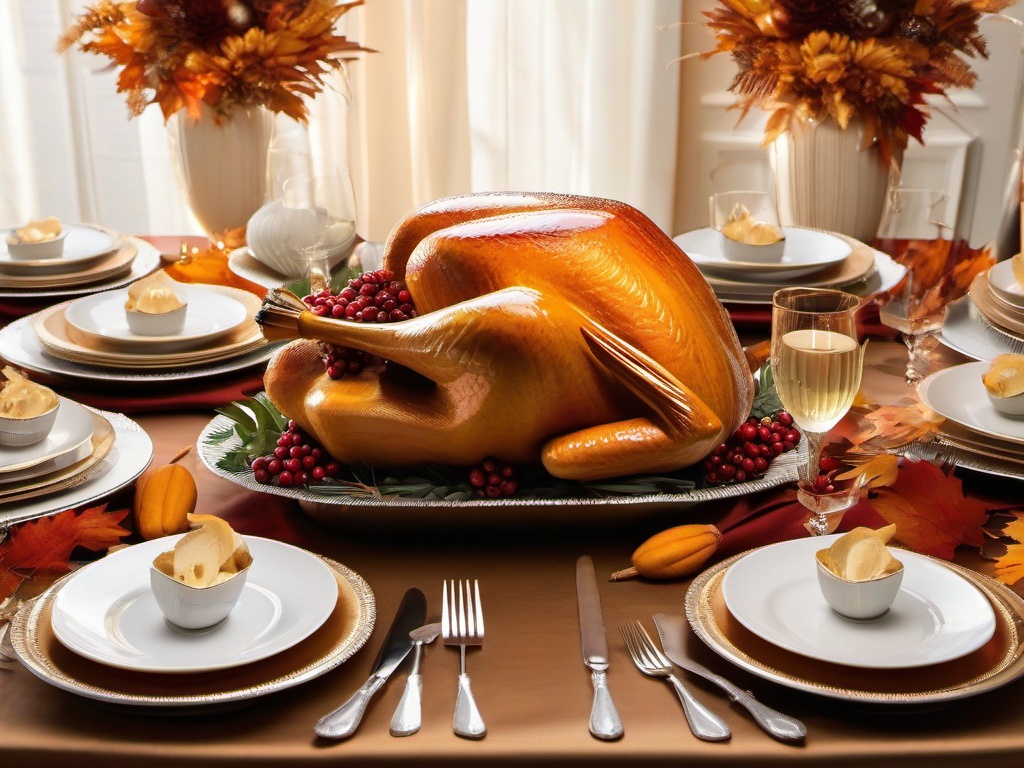 Thanksgiving Wallpaper-A festive Thanksgiving table setting, with elegant tablecloths, sparkling centerpieces, and festive tableware.  aesthetic background wallpaper