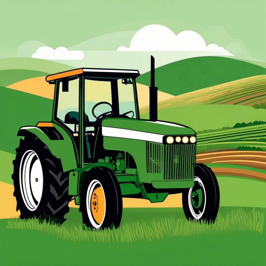 Tractor Clipart - A green tractor working on the farm.  color vector clipart, minimal style