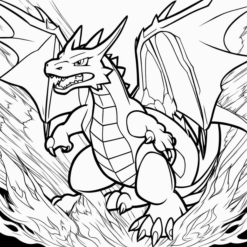 pokemon coloring pages - charizard breathes fiery flames in a fierce battle against rivals. 