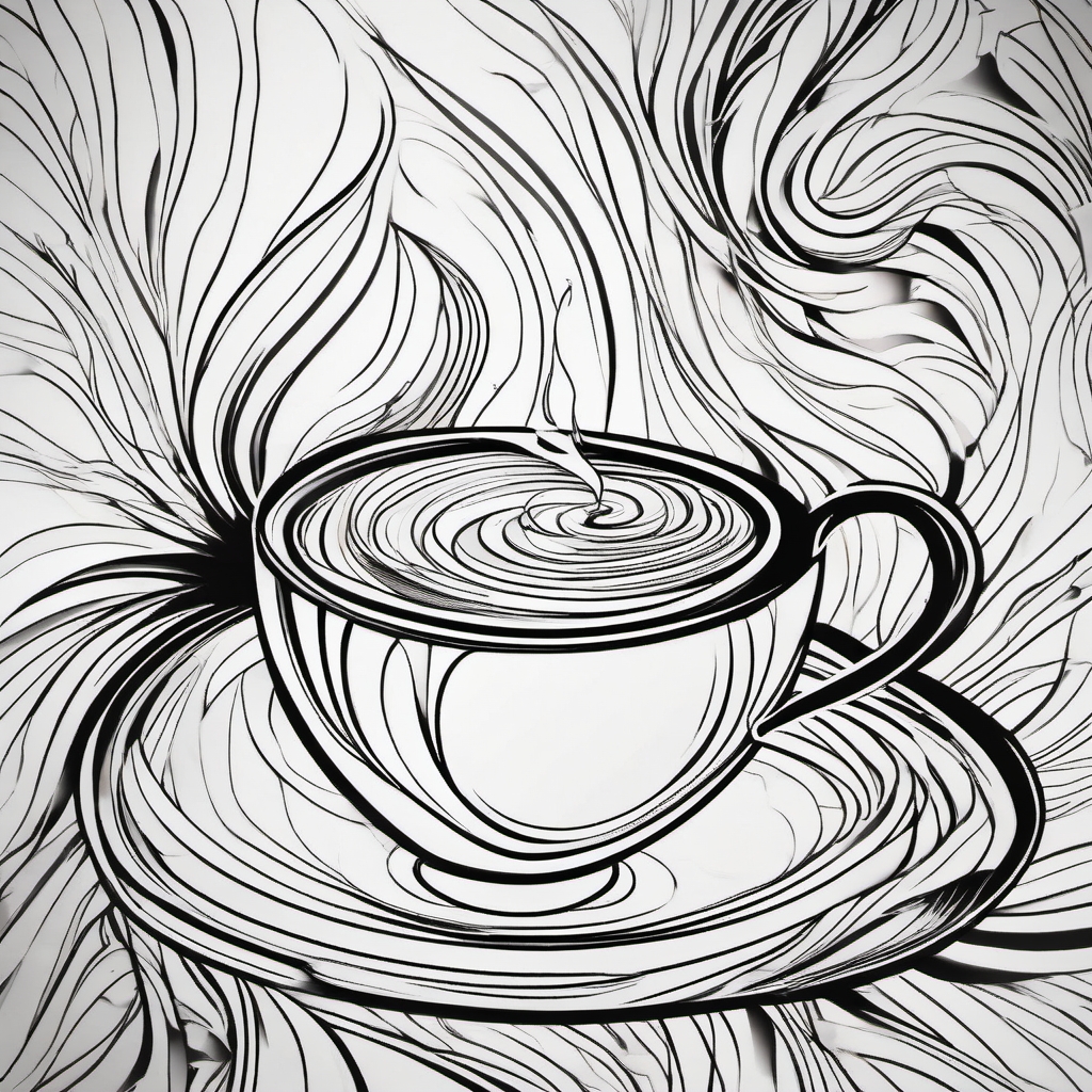 Abstract coffee cup tattoo: Whimsical lines capturing the essence.  black and white tattoo style