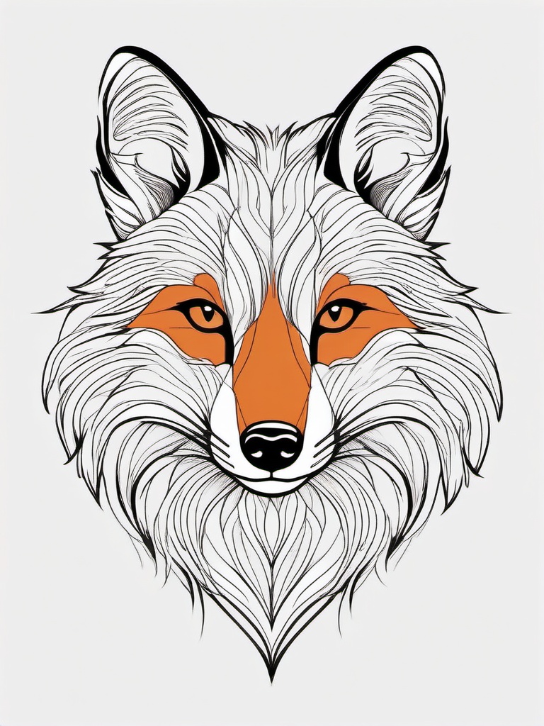 Fox Tattoo - Sly fox with a mischievous grin, embodying cleverness  few color tattoo design, simple line art, design clean white background