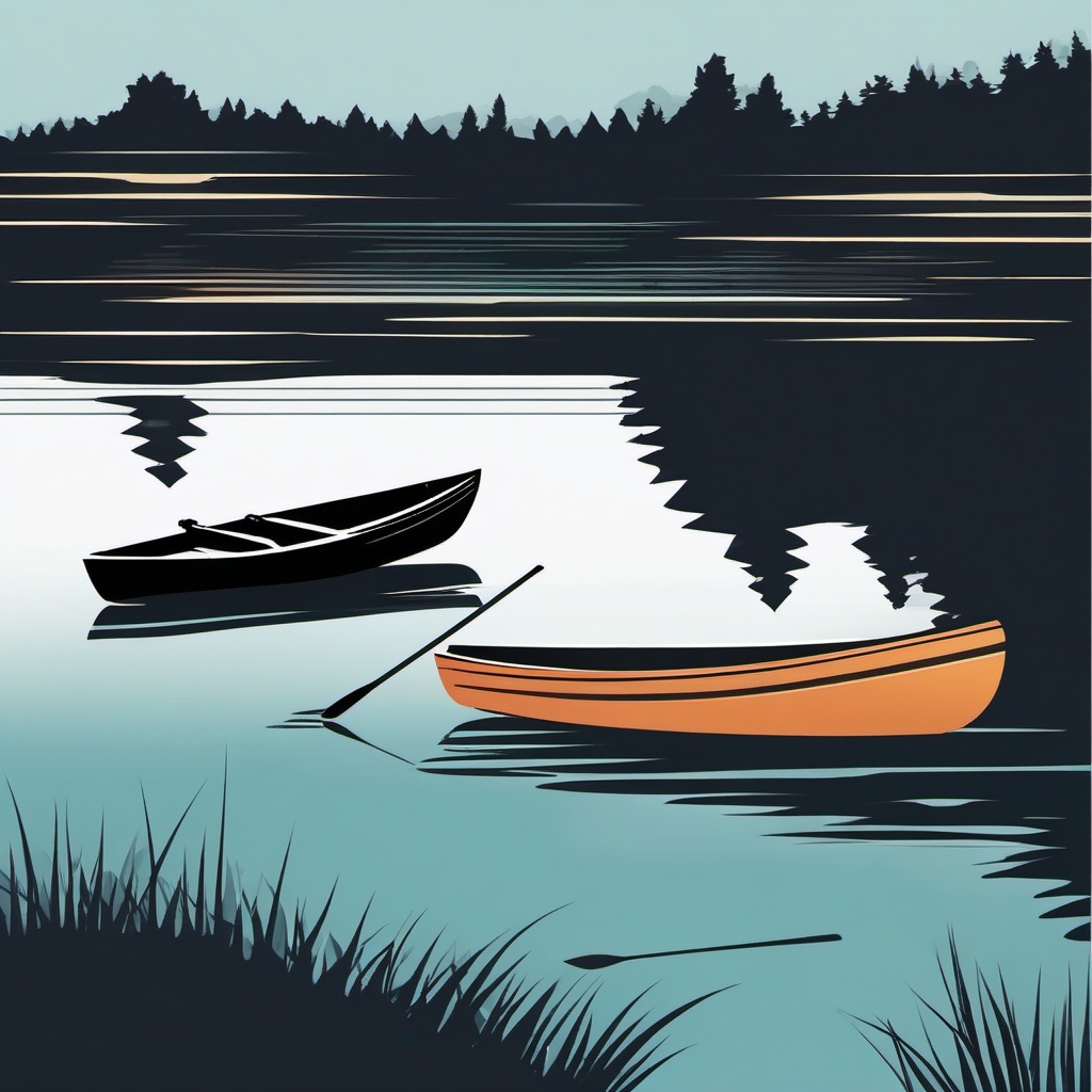 Rowboat Clipart - A peaceful rowboat gently gliding across the calm waters of a serene lake.  color clipart, minimalist, vector art, 