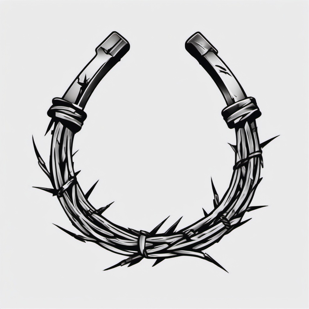 horseshoe with barbed wire tattoo  simple color tattoo,minimal,white background