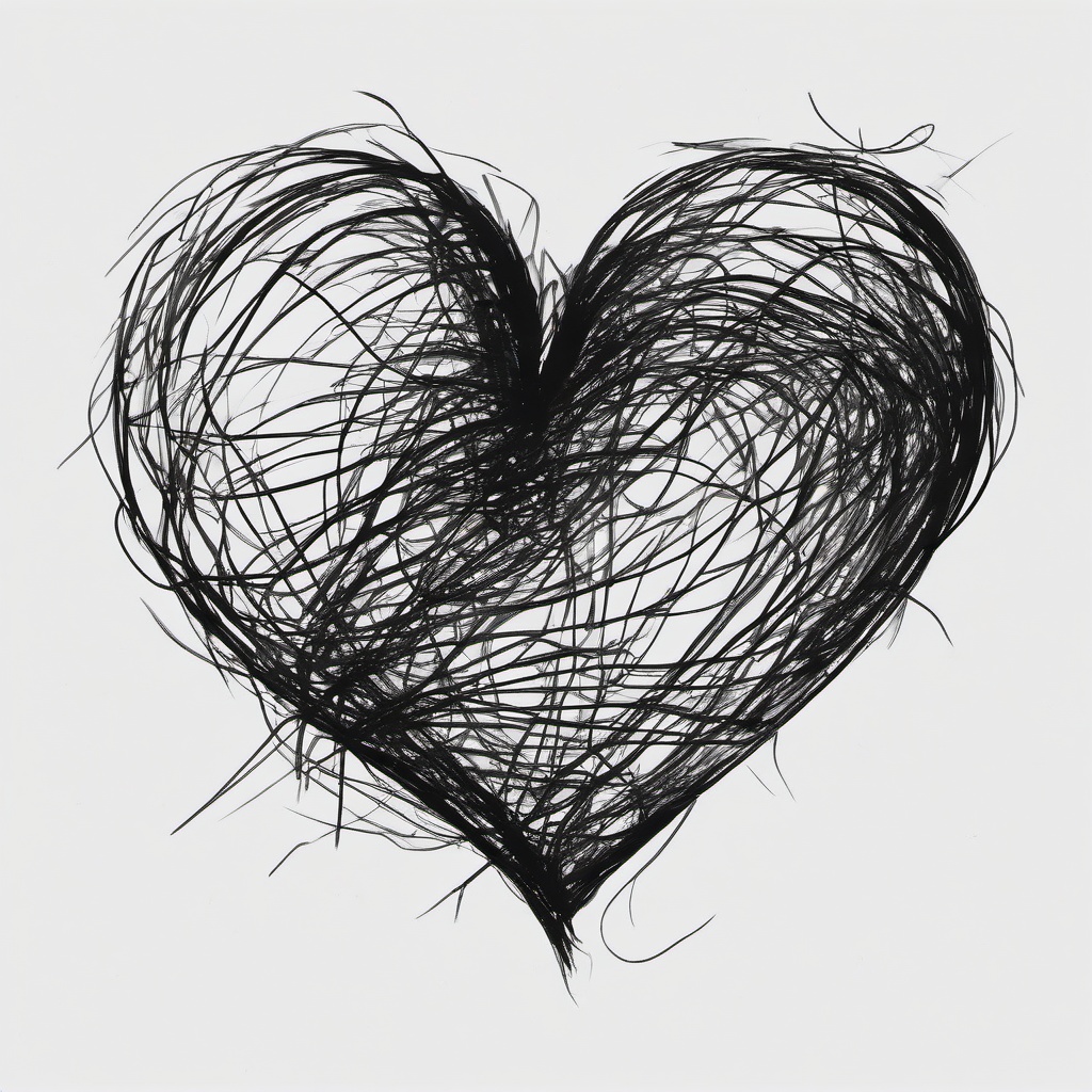 drawing of broken heart  minimal rough scribbles,doodles,black and white