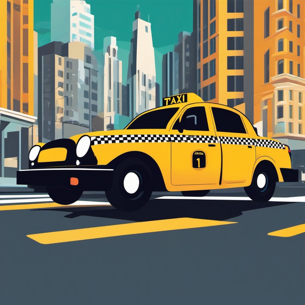 Taxi Clipart - A taxi cab driving through the city.  transport, color vector clipart, minimal style