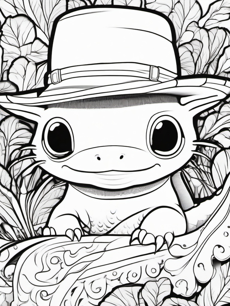 Axolotl Coloring Pages - Cartoon axolotl wearing a hat and glasses  simple coloring pages