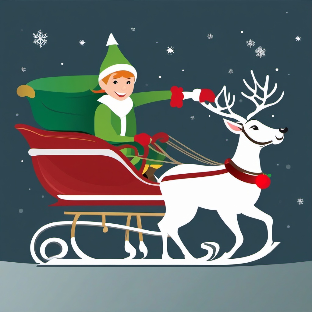 Elf clipart - elf riding a sleigh pulled by reindeer  color,minimalist,vector clipart