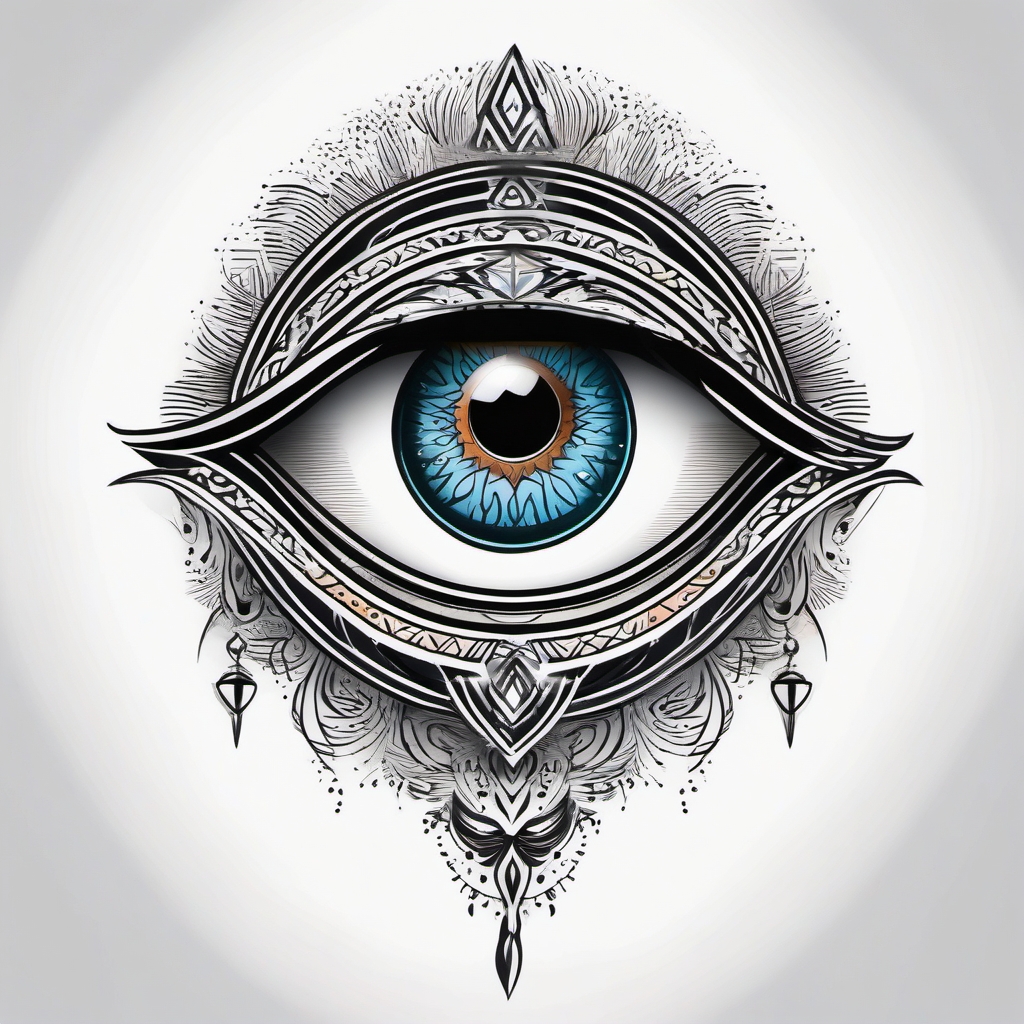 Eye tattoo: A mystical and all-seeing eye, representing intuition, protection, and inner insight.  color tattoo style, minimalist, white background