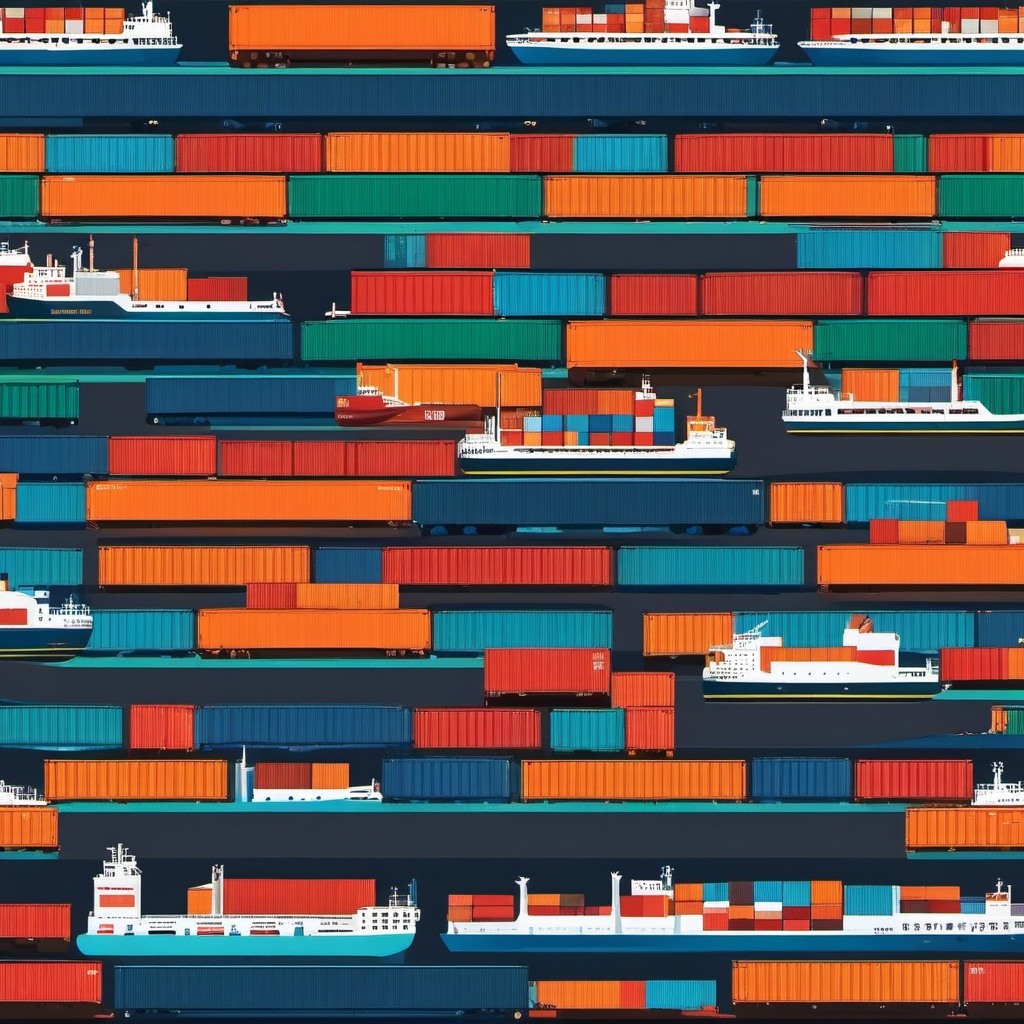 Cargo Ship Clipart - A cargo ship loaded with containers.  color vector clipart, minimal style