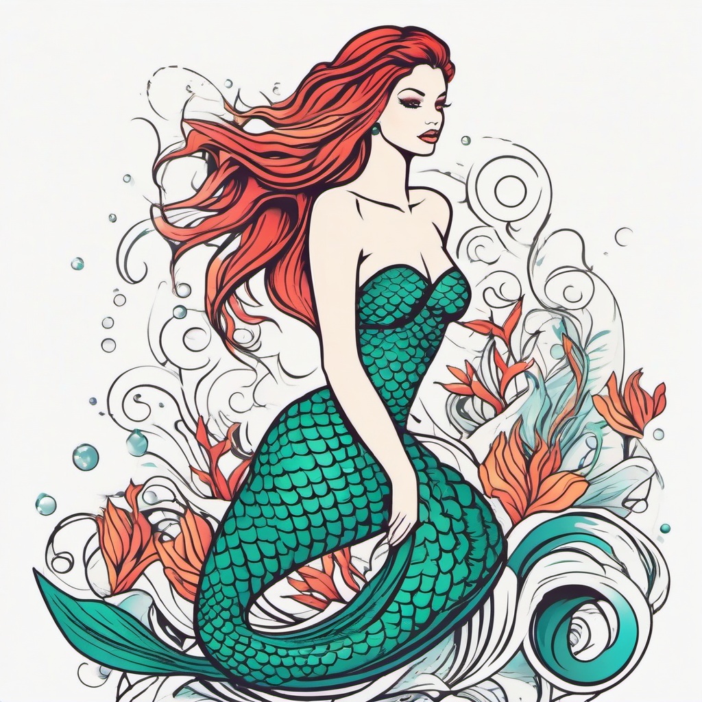 Mermaid Design Tattoo - Explore creative designs for your mermaid-themed tattoo.  simple vector color tattoo,minimal,white background