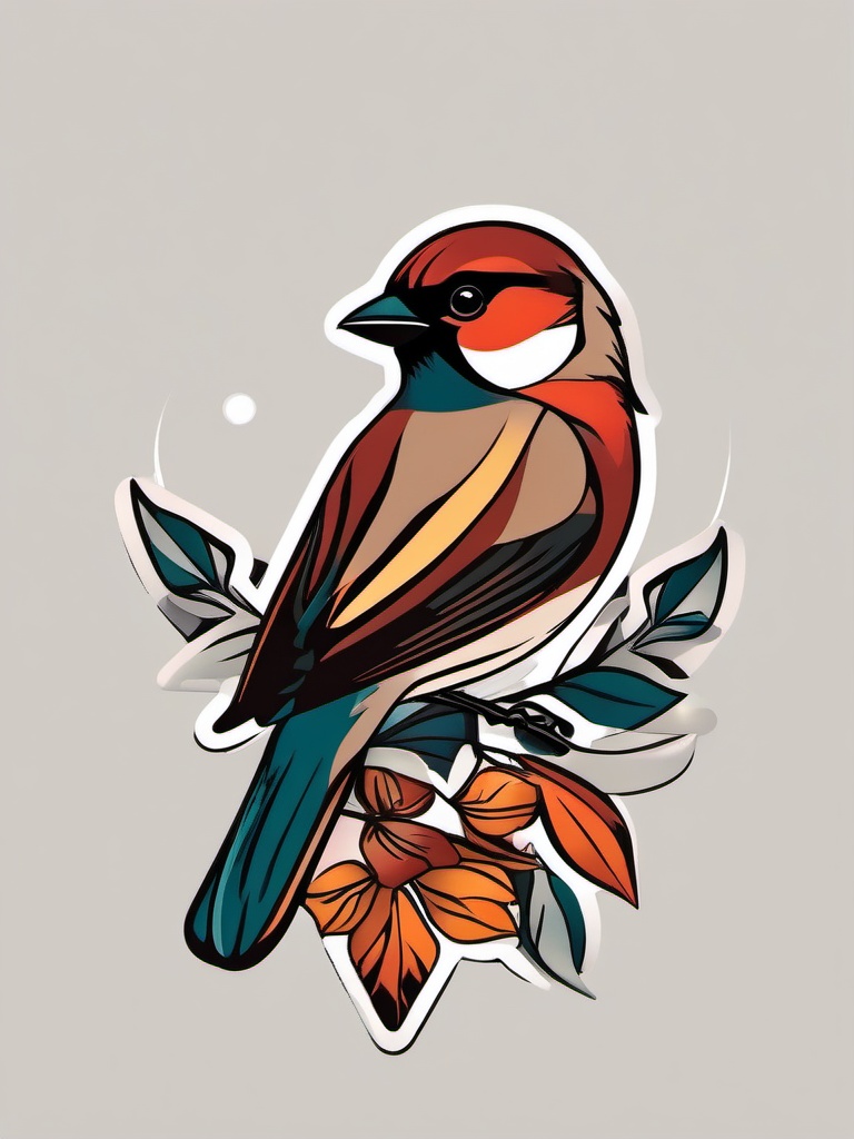 sparrow tattoo color  minimalist color tattoo, vector