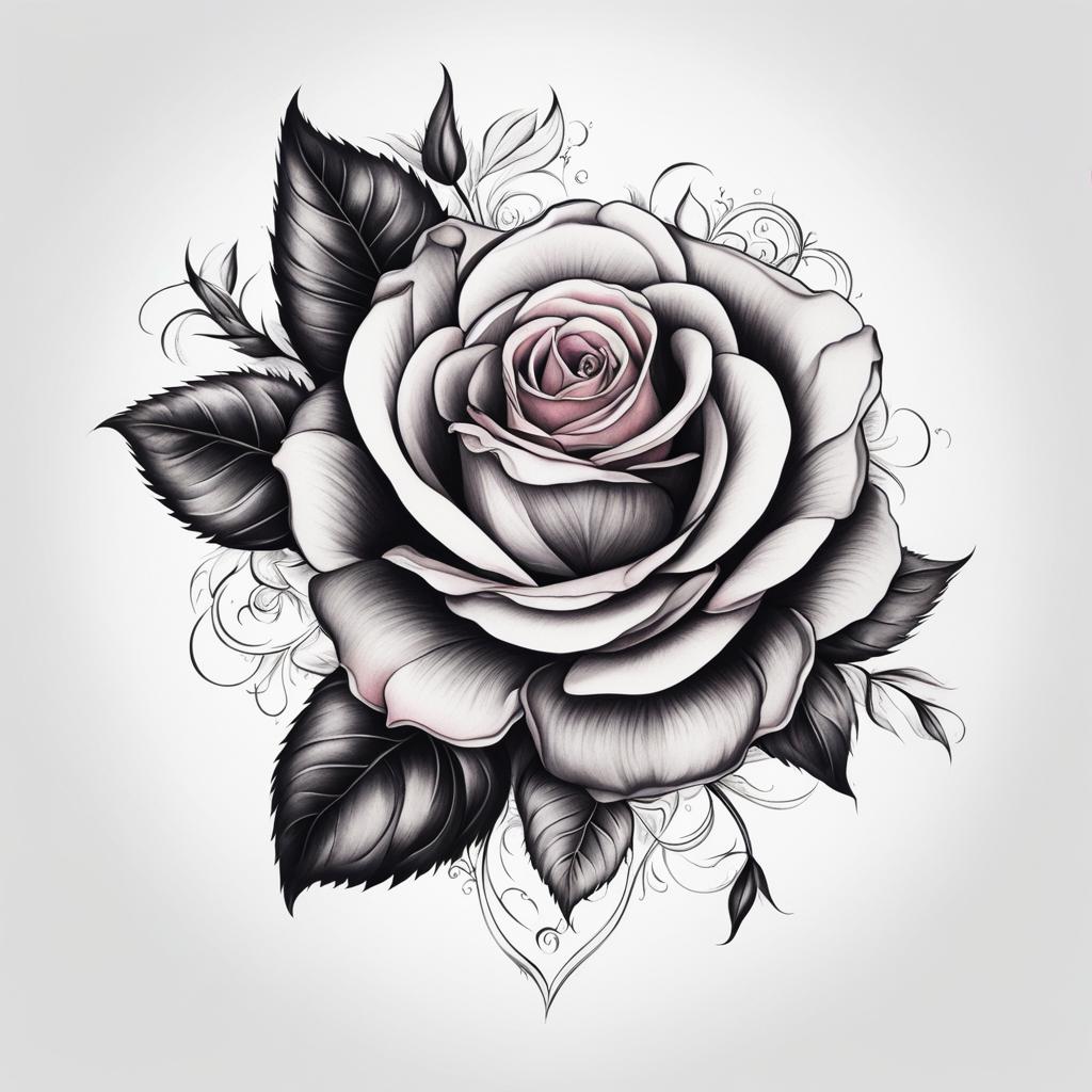 Rose tattoo drawing, Tattoos that feature artistic drawings of roses. , color tattoo design, clean white background