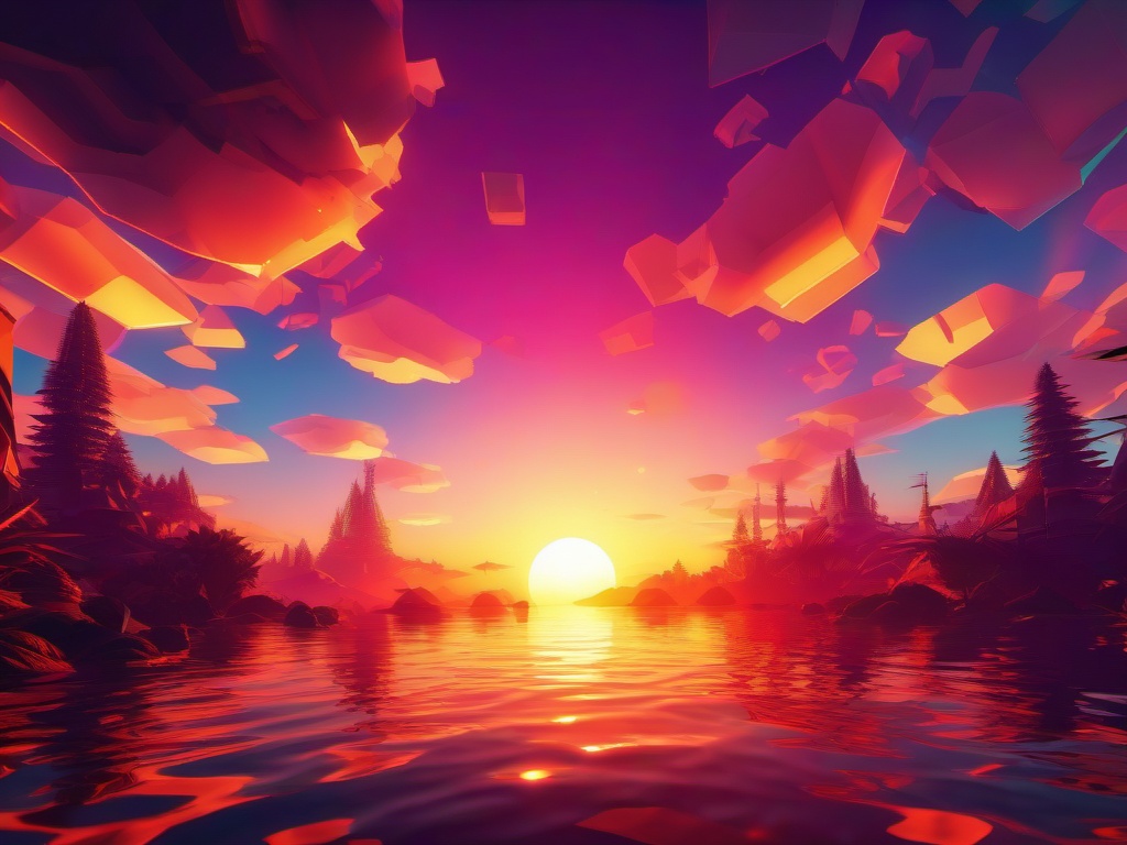 Sunset Background - Virtual Reality Sunset Horizon in a Gaming Universe  intricate patterns, splash art, wallpaper art