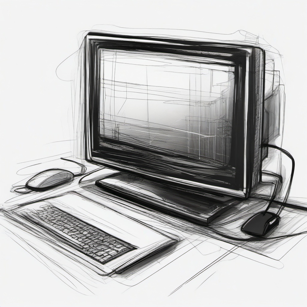 sketch of a computer  minimal rough sketch scribbles,doodles,black and white