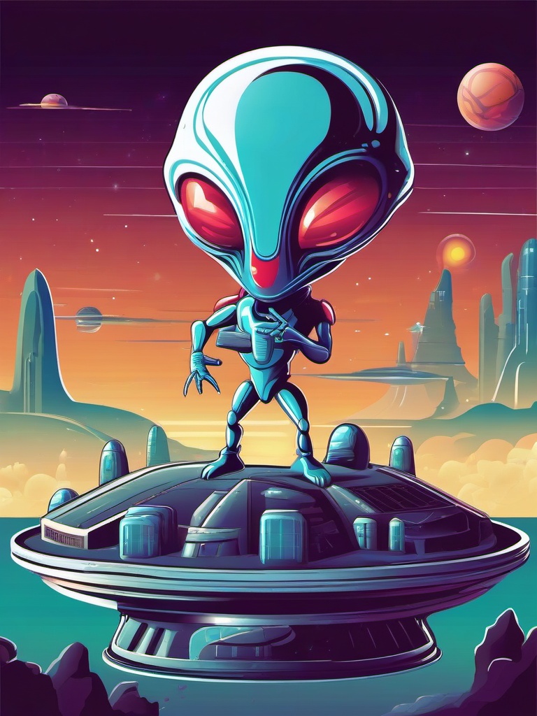 Alien on a futuristic planet clipart.  vector style illustration, white background