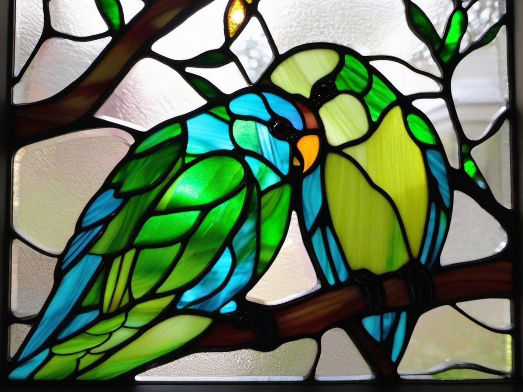 Stained Glass Lovebirds - Pair of lovebirds snuggling  