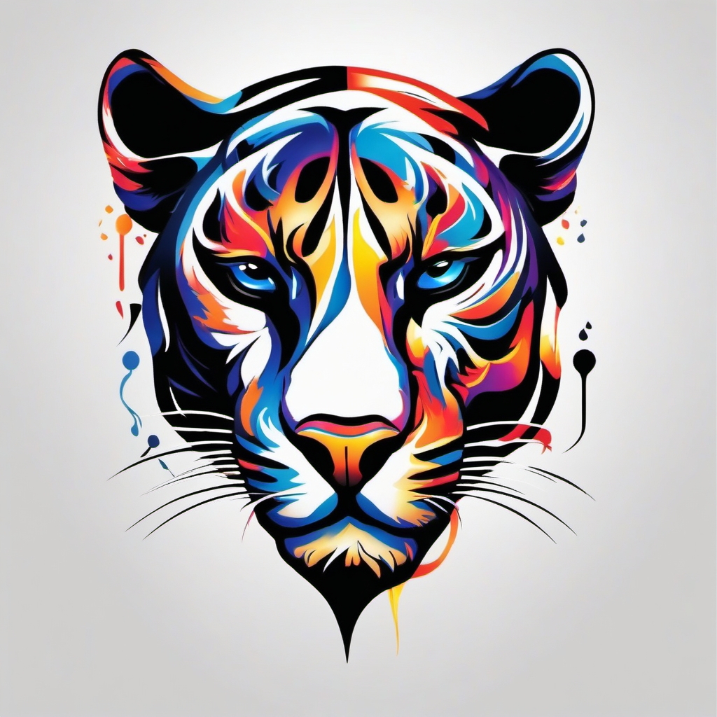 Abstract panther pulse tattoo. Rhythm of the untamed.  color tattoo, white background