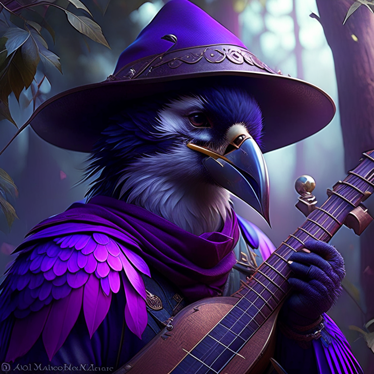 kenku bard, skilled mimic and storyteller, weaving tales and songs with a unique voice. 