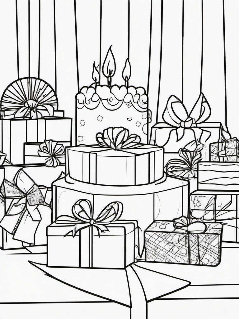 Birthday Surprise Coloring Pages - Unwrapping a Special Gift  minimal black outline printable sheet, coloring page