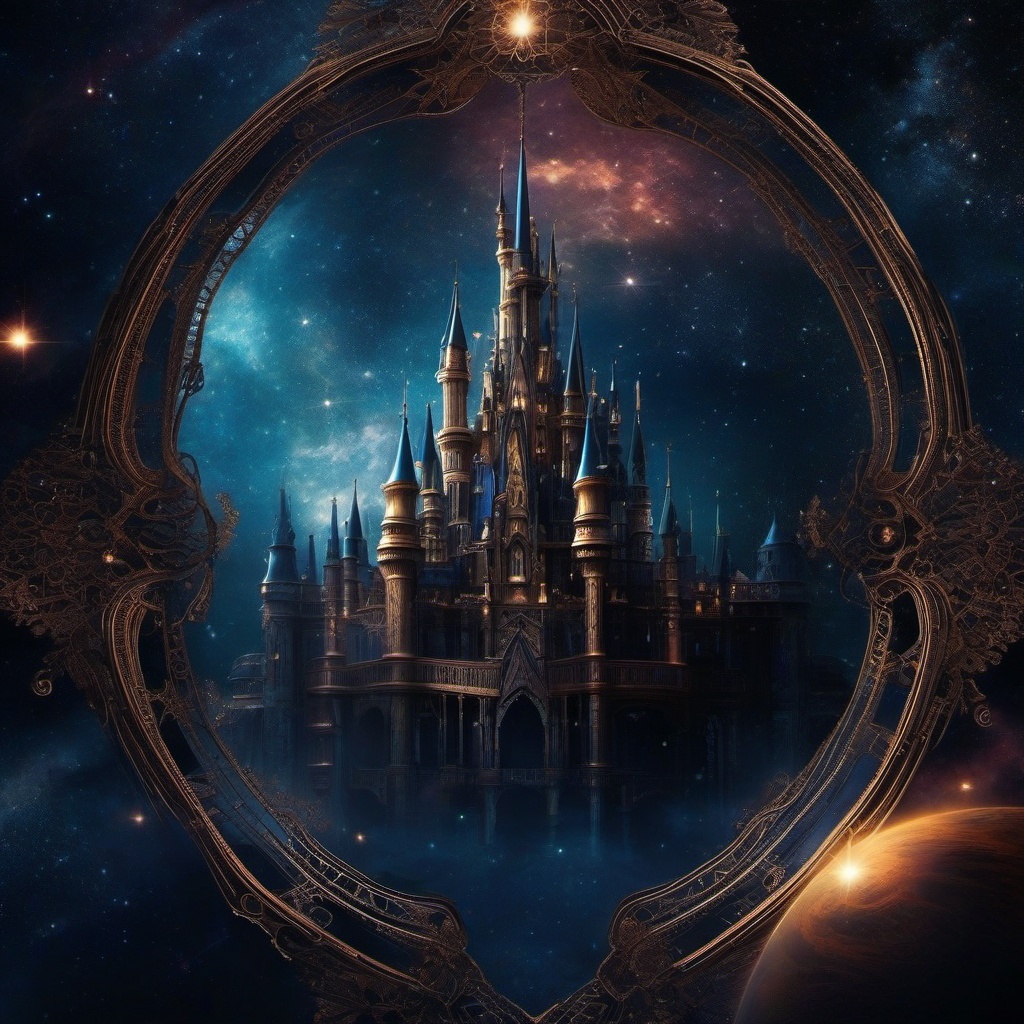 Enchanted Space Castle Mysteries in the Nebular Realm Dark Space iPhone Wallpaper intricate details, patterns, wallpaper photo