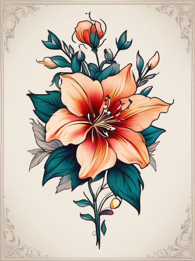 July Birth Flower Tattoo-Celebration of birth with a tattoo featuring the July birth flower, larkspur, symbolizing love, positivity, and strong bonds.  simple vector color tattoo