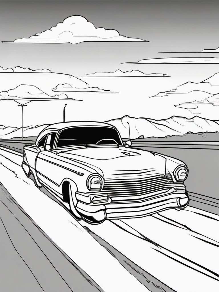 Car on the Highway Coloring Pages - Road Trip Along the Open Road  minimal black outline printable sheet, coloring page