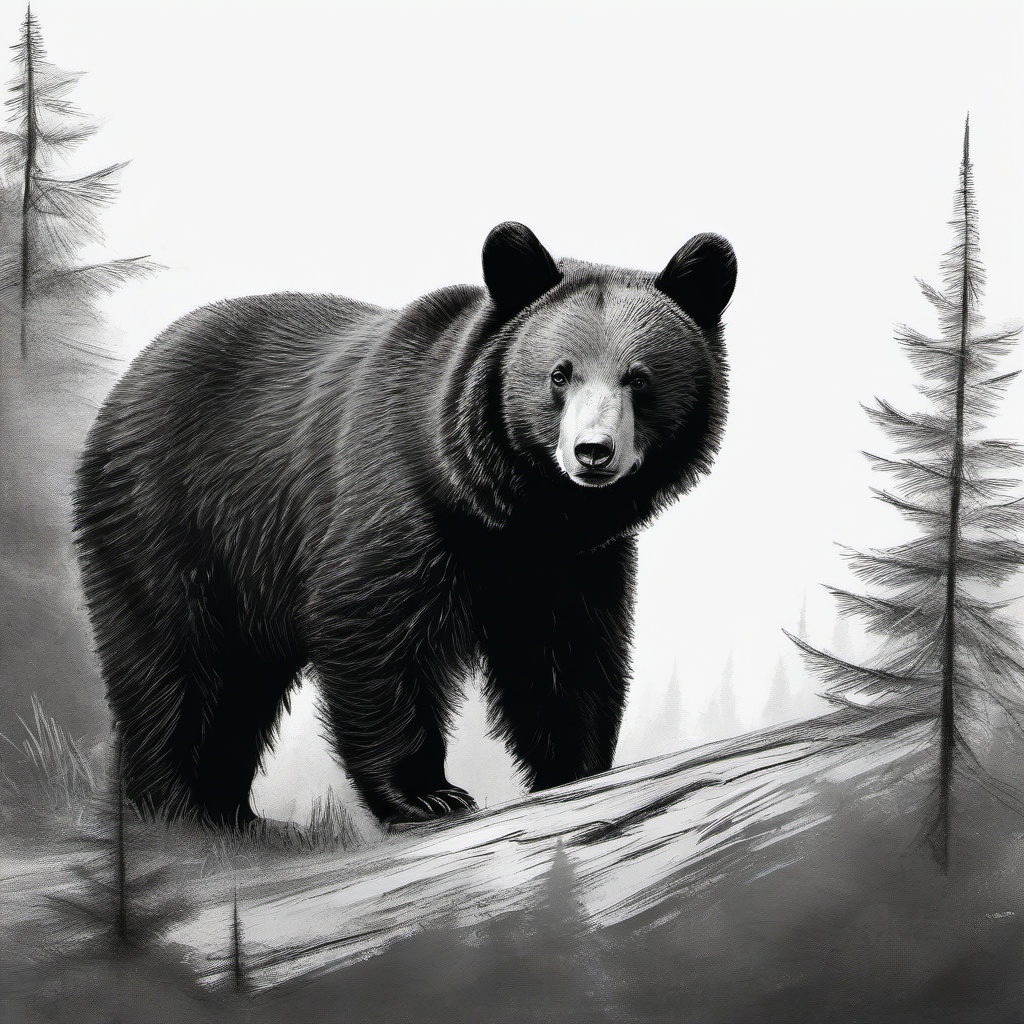 drawing of a black bear cub  minimal rough sketch scribbles,doodles,black and white