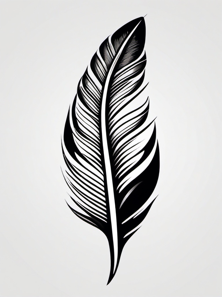 Feather Tattoo Black and White - Feather design in black and white.  simple vector tattoo,minimalist,white background