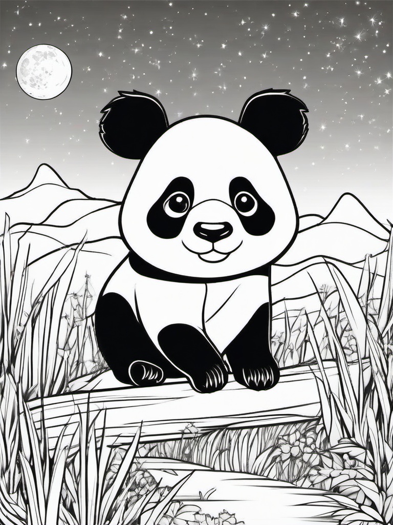 Panda Coloring Pages - Panda watching the stars at night  simple coloring pages