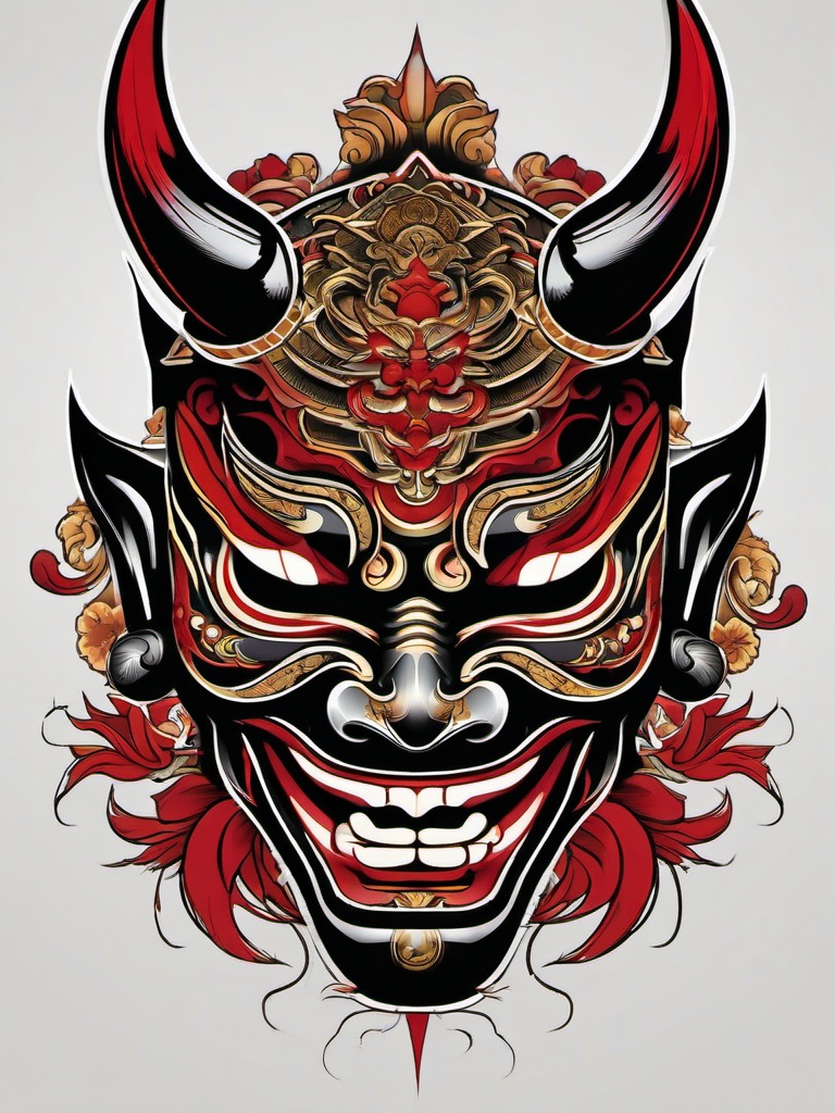 Japanese Hannya Mask Tattoo-Intricate and cultural tattoo featuring a Hannya mask in Japanese style, showcasing traditional and symbolic aesthetics.  simple color vector tattoo