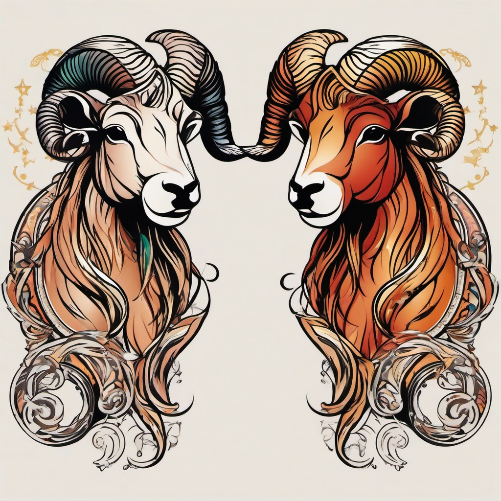 aries gemini tattoo  simple vector color tattoo