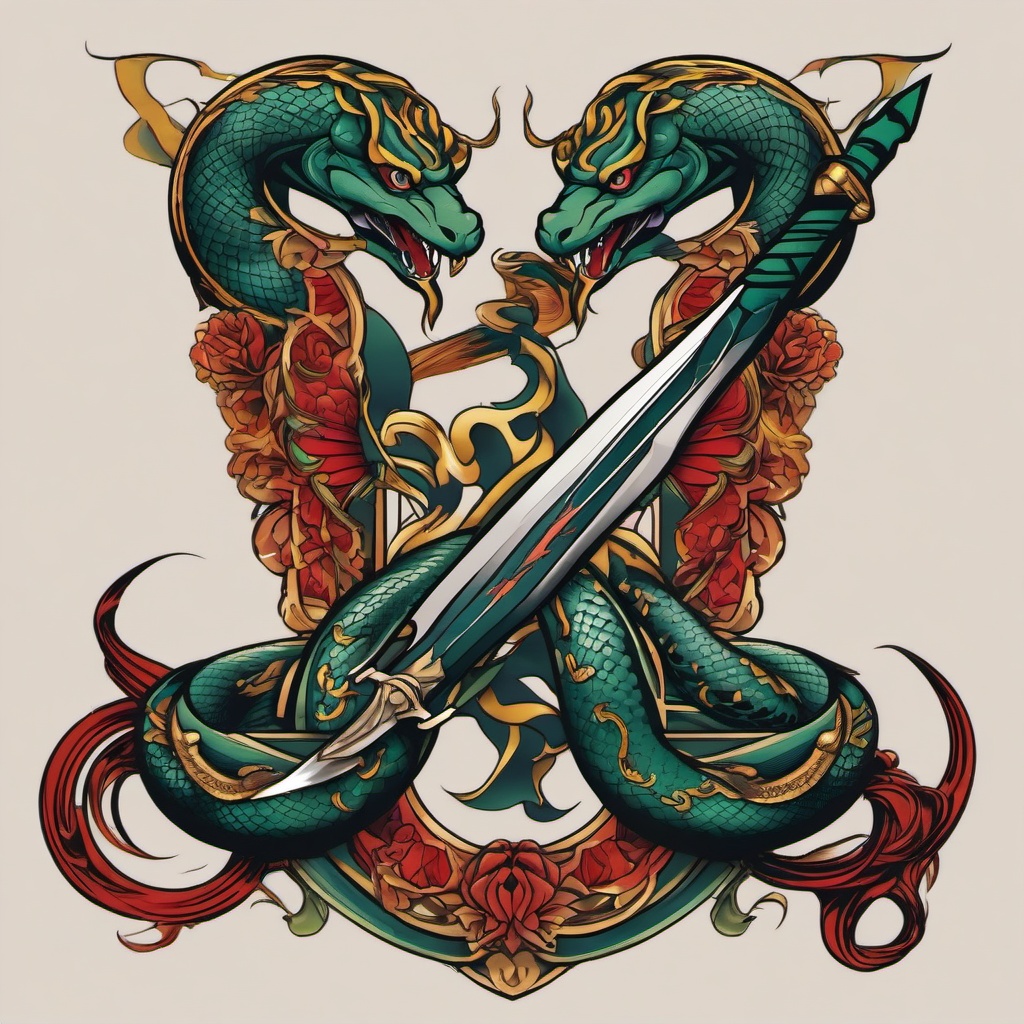 snake and sword tattoo  simple vector color tattoo