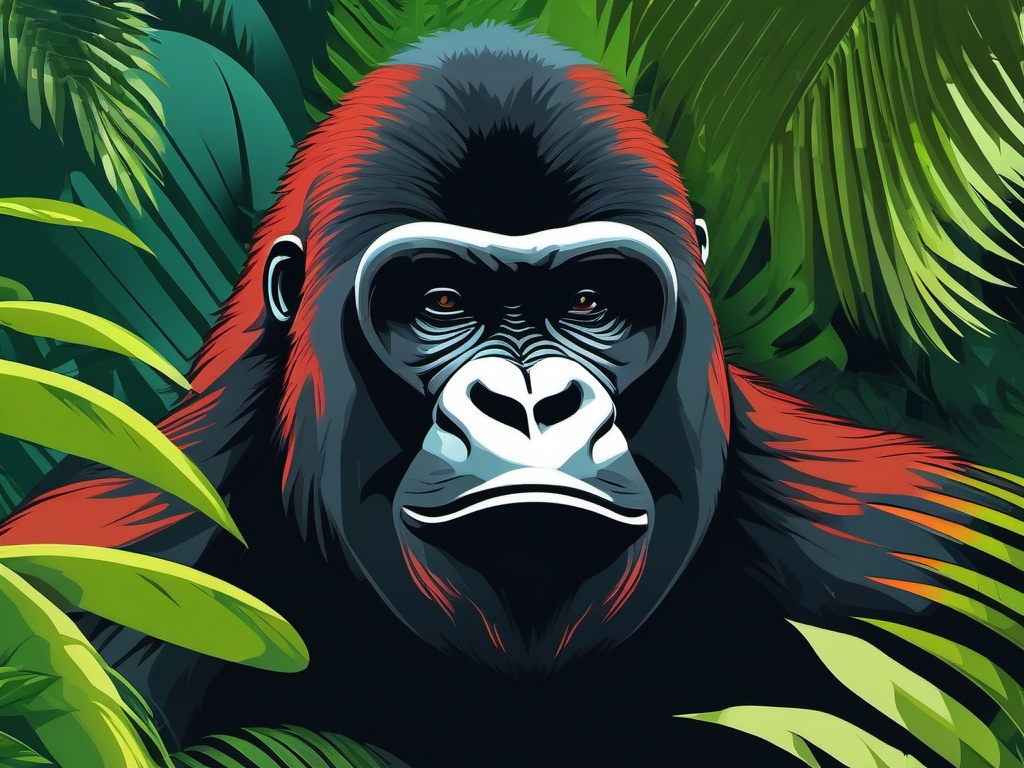 Gorilla Clip Art - A powerful gorilla in the rainforest,  color vector clipart, minimal style