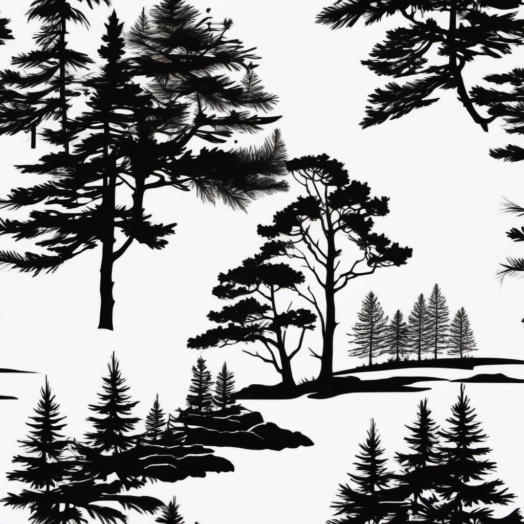 pine tree silhouette tattoo  simple color tattoo,white background