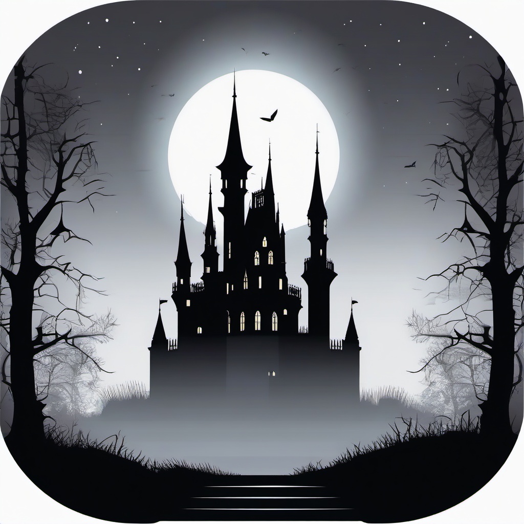 Towering gothic castle on a foggy night clipart.  vector style illustration, white background