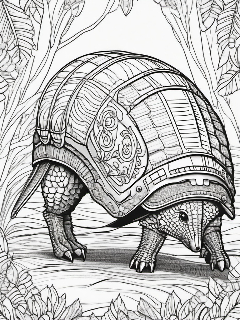 Armadillo Coloring Page - Armored Rolling Creature  black outline printable coloring page