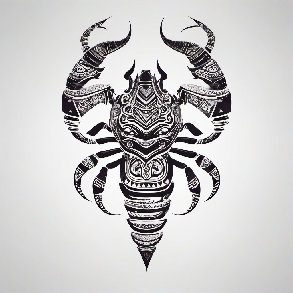 Tribal Scorpion - Explore the fusion of tribal art and scorpion symbolism in a distinctive and visually striking tattoo.  simple vector color tattoo,minimal,white background