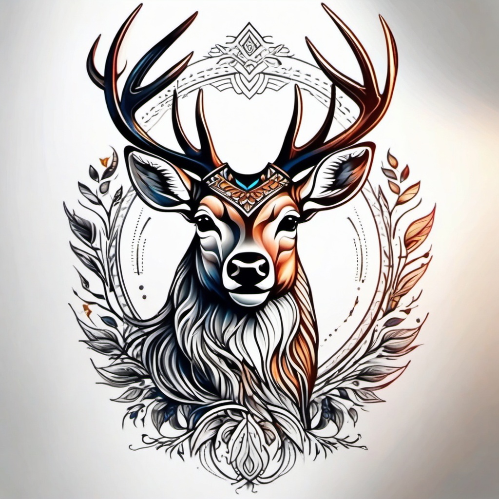 Deer tattoo, Graceful deer tattoo, symbol of gentleness and intuition. , tattoo color art, clean white background