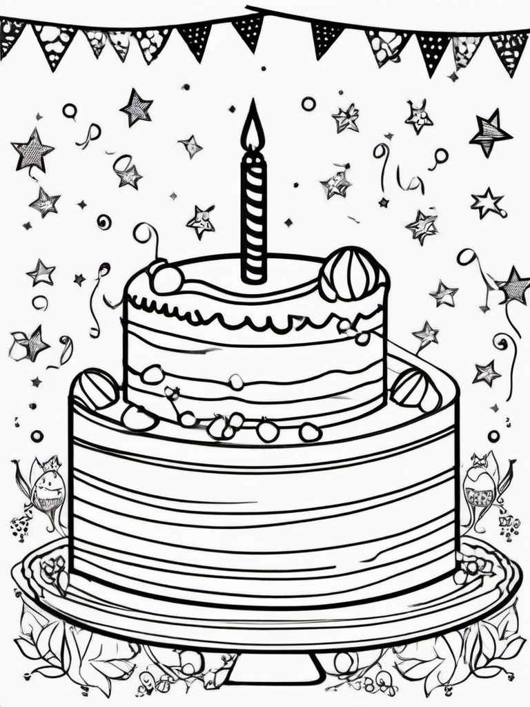 Birthday Party Invitations Coloring Pages - Design a Fun Birthday Invite  minimal black outline printable sheet, coloring page