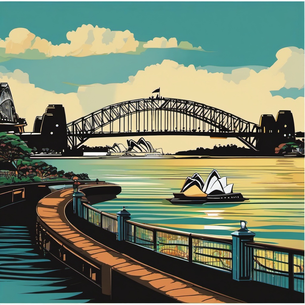 Sydney clipart - Sydney Opera House and Harbour Bridge in Australia,  color vector clipart