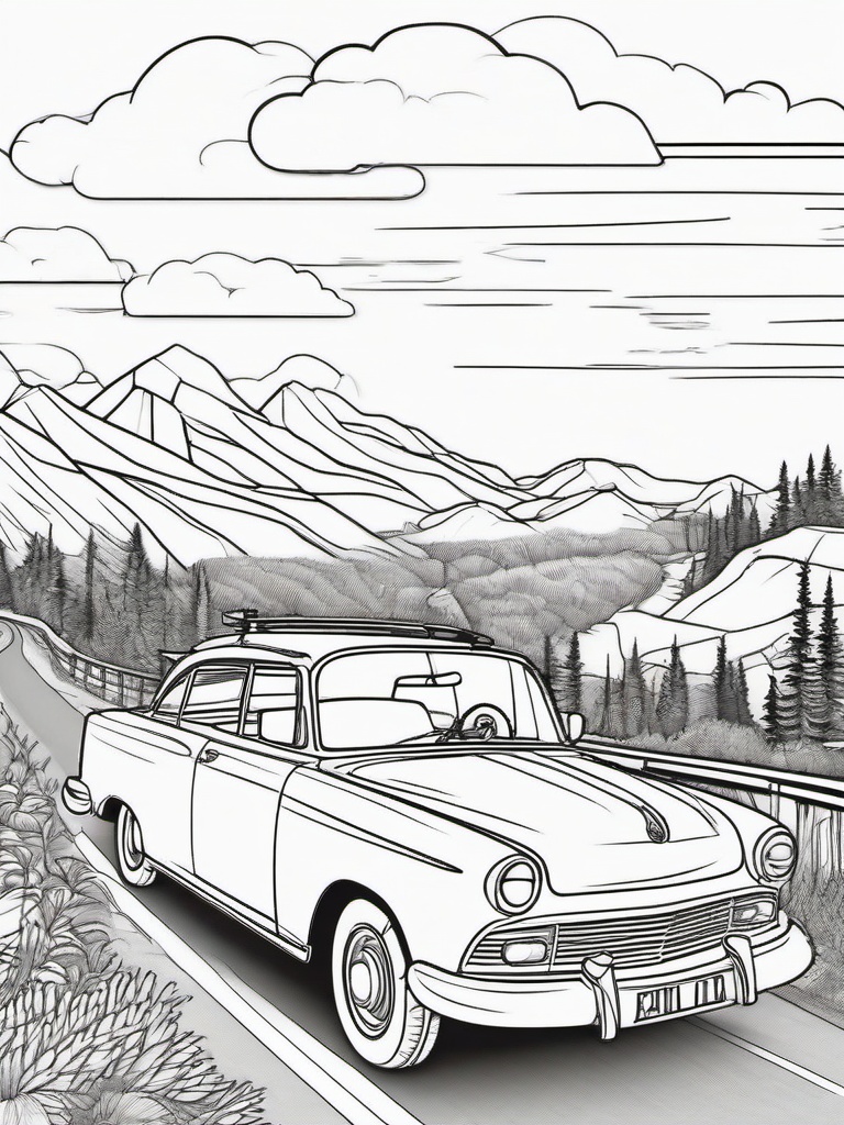 Car on a Road Trip Coloring Pages - Family Adventure in a Car  minimal black outline printable sheet, coloring page