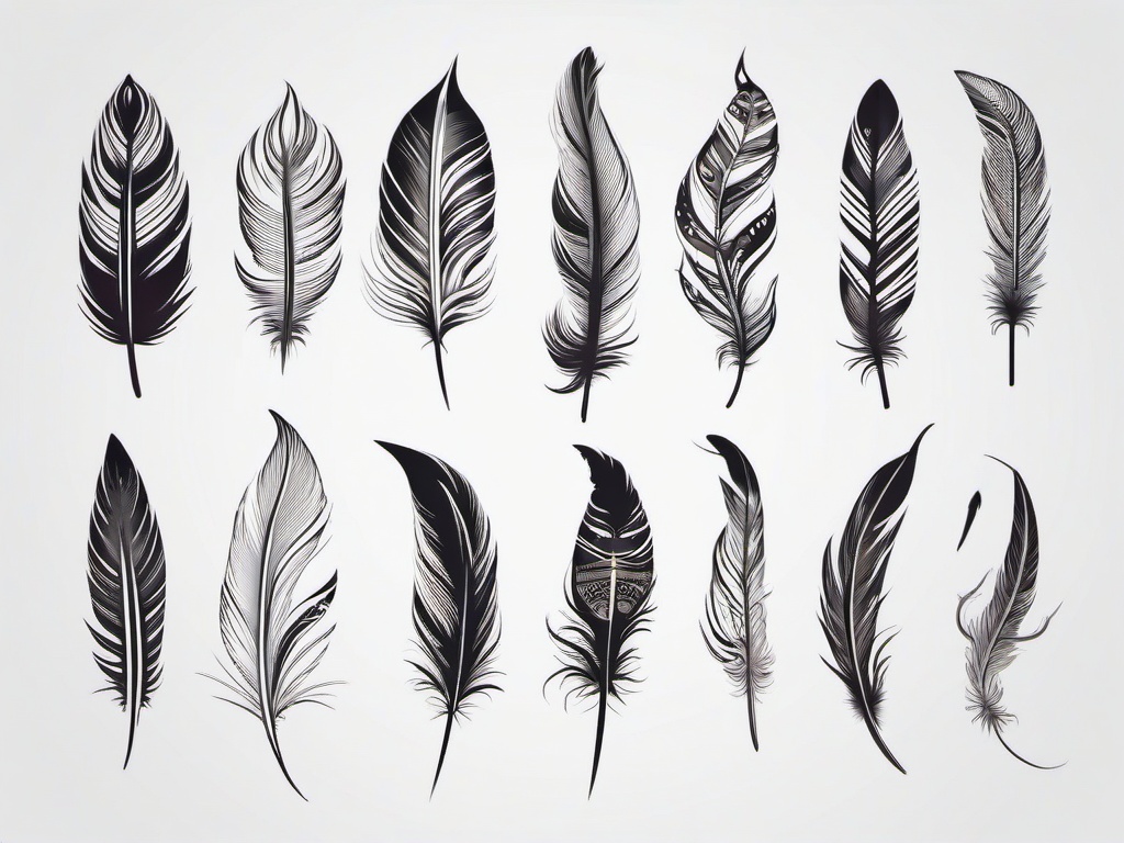 Feather Tattoo Designs - Various creative designs.  simple vector tattoo,minimalist,white background