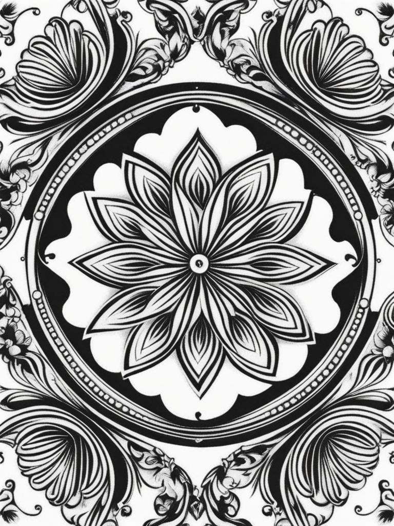 Rosette tattoo, Artistic tattoos featuring a rosette design. , color tattoo design, clean white background